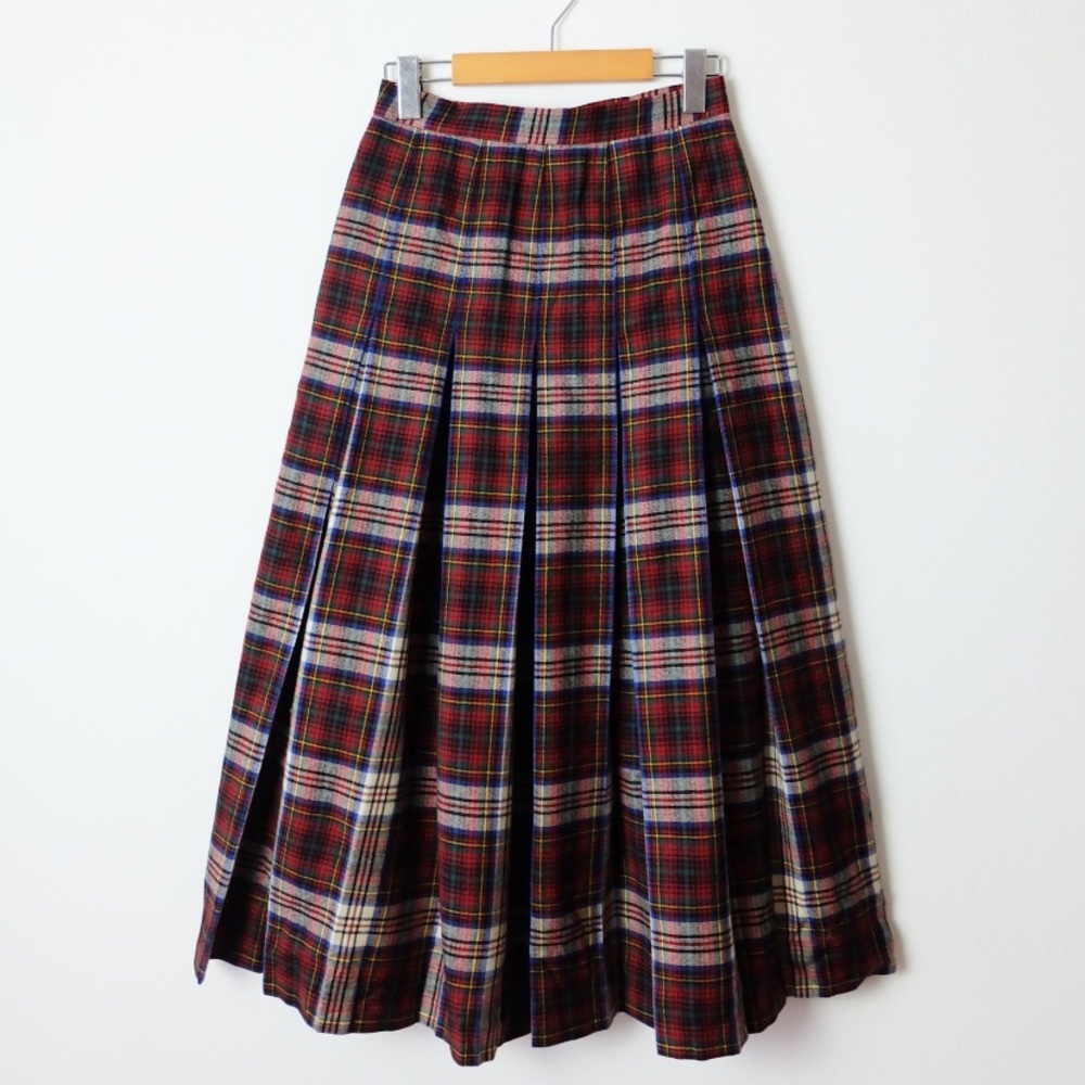 Vintage maxi pleated wool tartan skirt